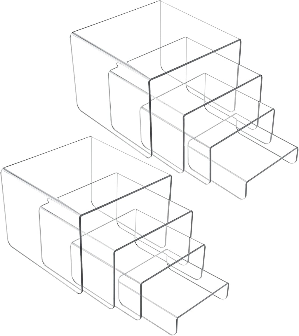 Clear Acrylic Risers Display Stands Multi-Size | 8-Piece Set, Square, 4"~6.3", Ideal for Retail, Cupcakes, Figures