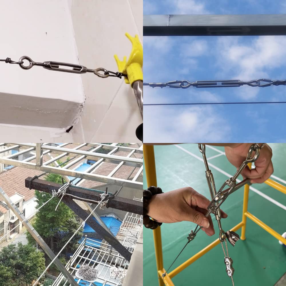 M6 Eye & Eye/O to O Turnbuckle 304 Stainless Steel, Hardware Kit for Wire Rope Tension Heavy Duty, for Sun Shade
