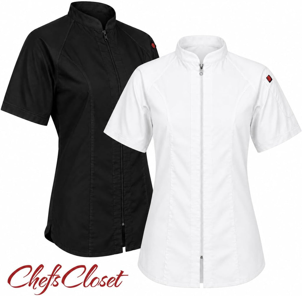 Union Women's Short Sleeve Chef Coat – Professional Ladies Chef Jacket for with Center Zipper and Mesh Panels