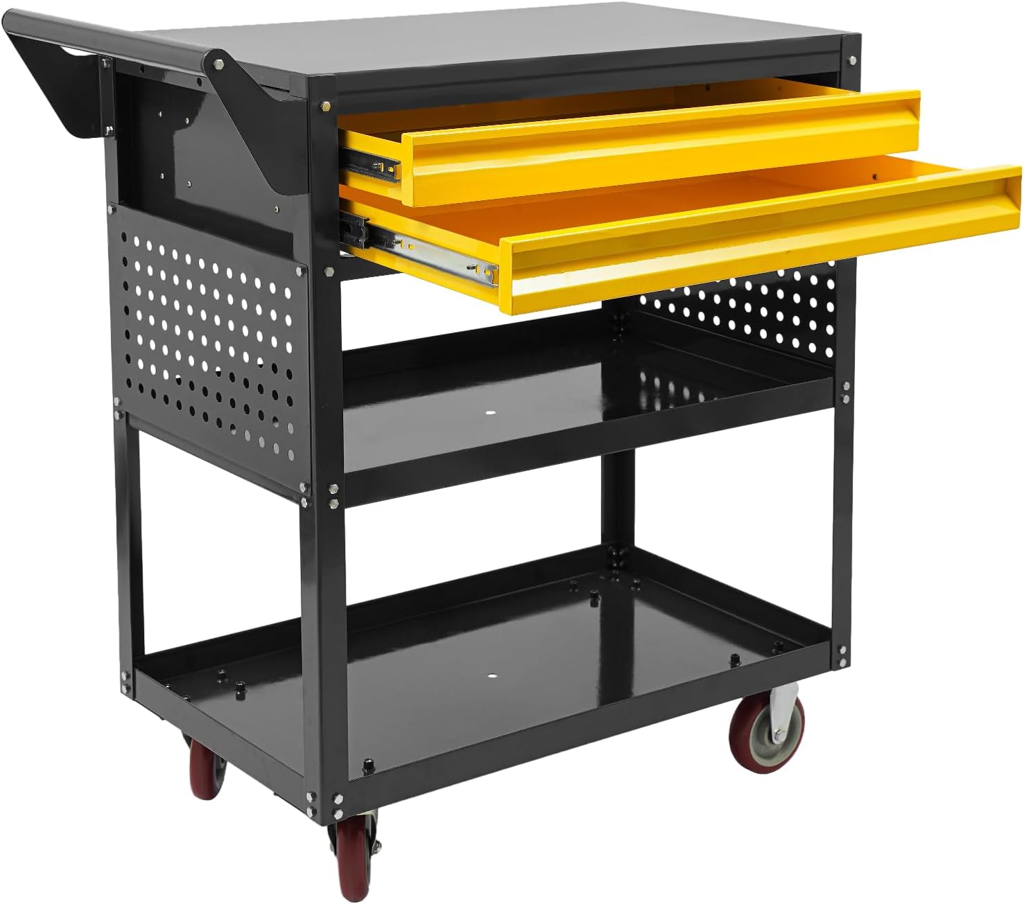 5-Tier Heavy Duty Tool Cart, 400Lbs Capacity Carbon Steel Rolling Cart with 2 Drawers, Mechanic Tool Storage