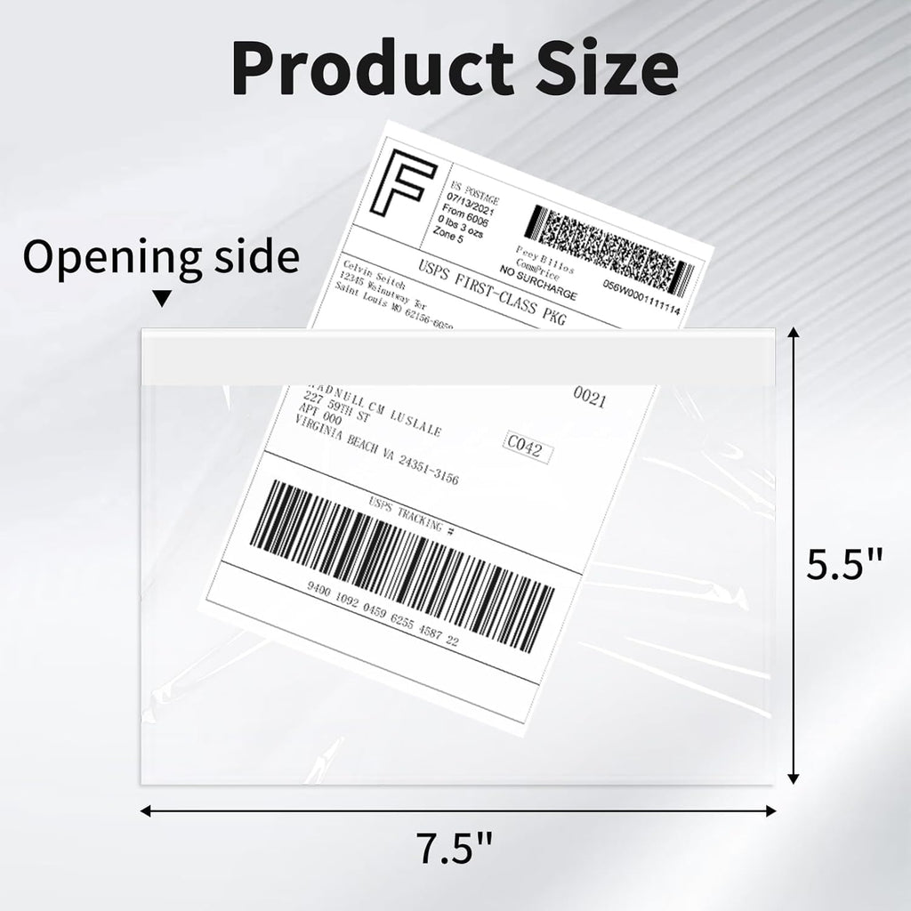 7.5" x 5.5" Clear Adhesive Top Loading Packing List/Shipping Label Envelopes (200 Pack)