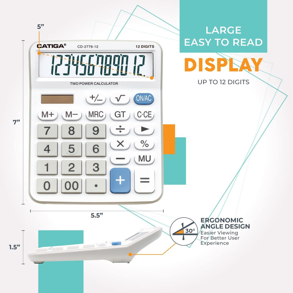 Premium Commercial 12-Digit Large Desktop Calculator with Huge 5-Inch LCD Display Screen, Giant Responsive Buttons