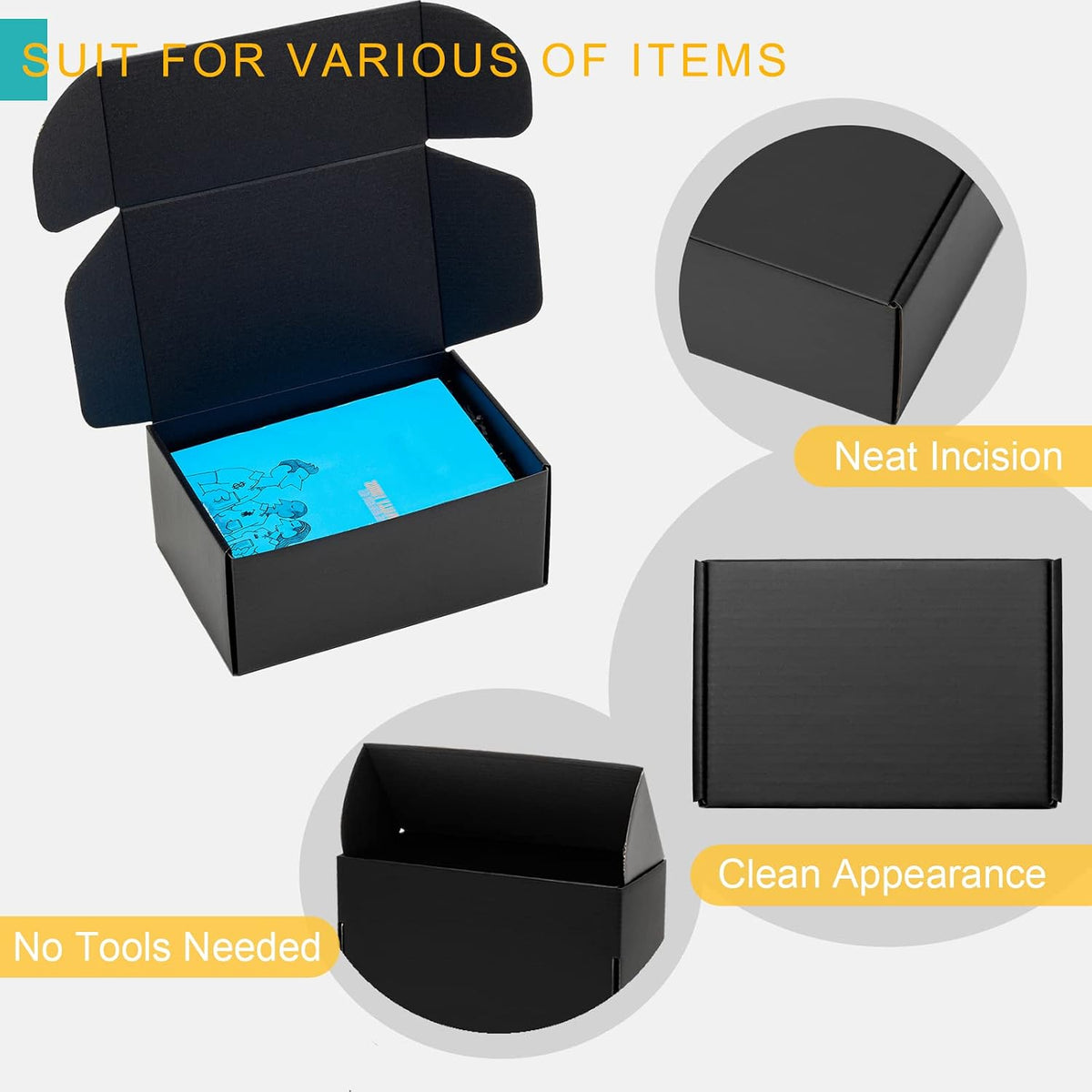 9x6x4 Black Shipping Boxes 24 Pack Corrugated Cardboard Box Mailer