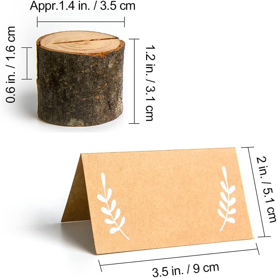 20Pcs Wood Place Card Holders and 24Pcs Kraft Table Place Cards, Rustic Table Number Holders, Food Labels, Name Card