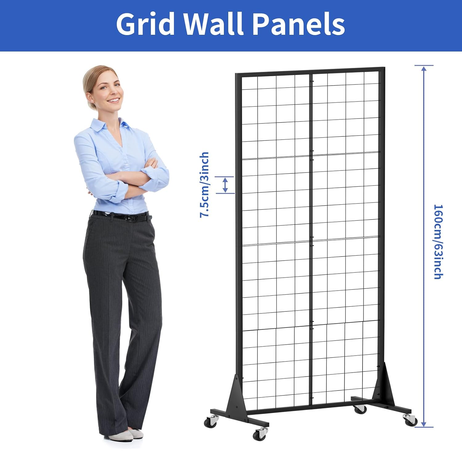 2'x5.5' Ft Gridwall Panel Display Stands Heavy Duty Floor Standing Retail Display Rack with Triangle Base for Retail