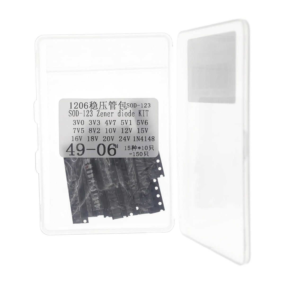 150 Pcs 0.5W Zener Diode Kit 14 Values 3V-24V SOD-123 Plus 1N4148
