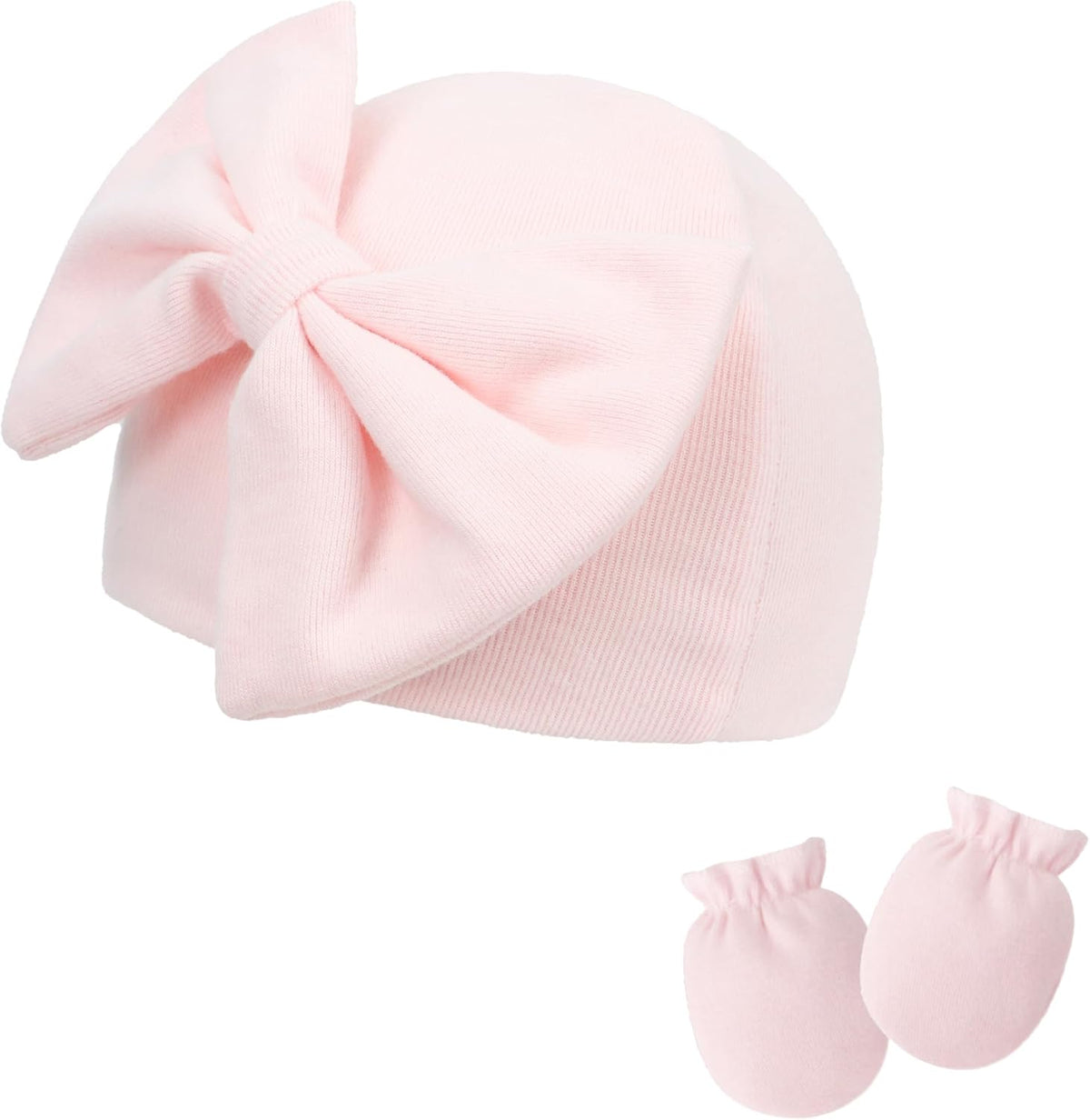 Newborn Beanies Cap No Scratch Mittens Set 0-6 Months Infant Bow Caps Baby Girls Boys Cute Nursery Headbands Hats