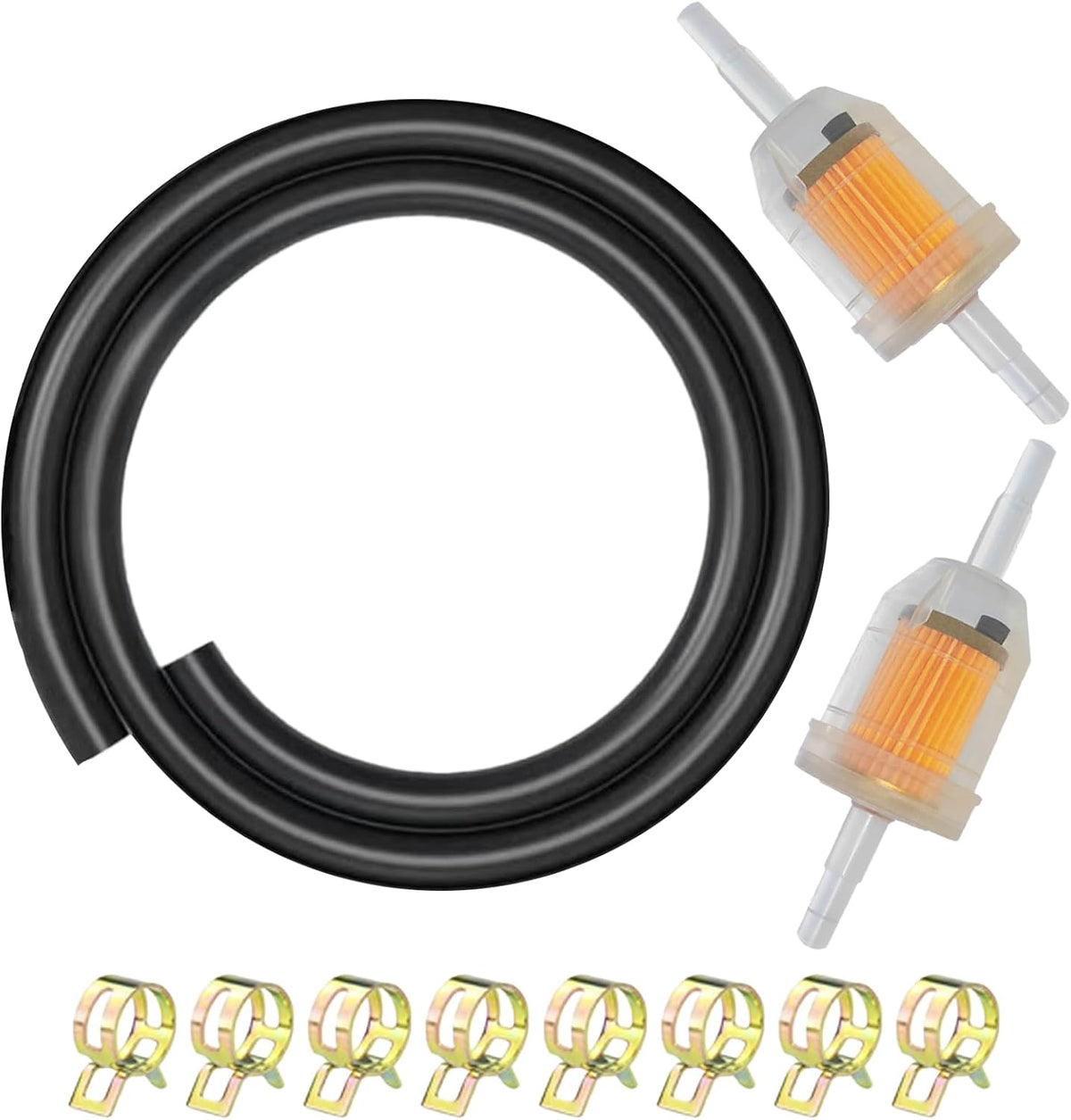 Universal 1/4 Fuel Line Kit, 3.3 Feet with 2 Magnetic Inline Fuel Filters, 8 Hose Clamps, for Small Engines