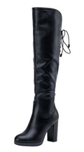 Women's Black PU Thigh High Chunky Platform Boots Size 8.5, 997