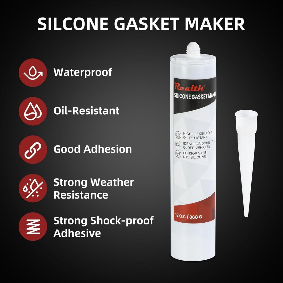 RTV Silicone Gasket Maker Black, High Temperature Gasket Sealer 13 Oz.