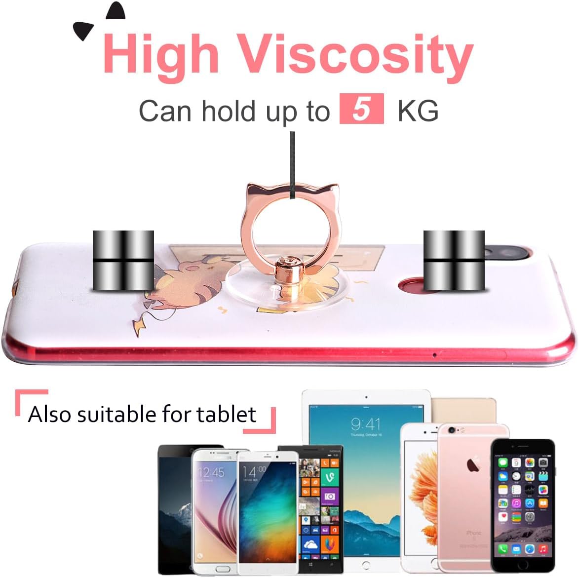 Cat Phone Ring Holder - EI Sonador Clear Cell Phone Ring Holder Transparent Stand Finger Grip (1 Silver + 1 Rose Gold