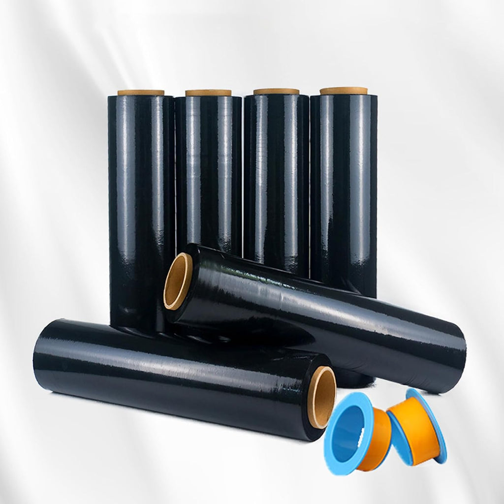 Black Stretch Wrap 20" x 820ft 80 Gauge Industrial Strength with Handle