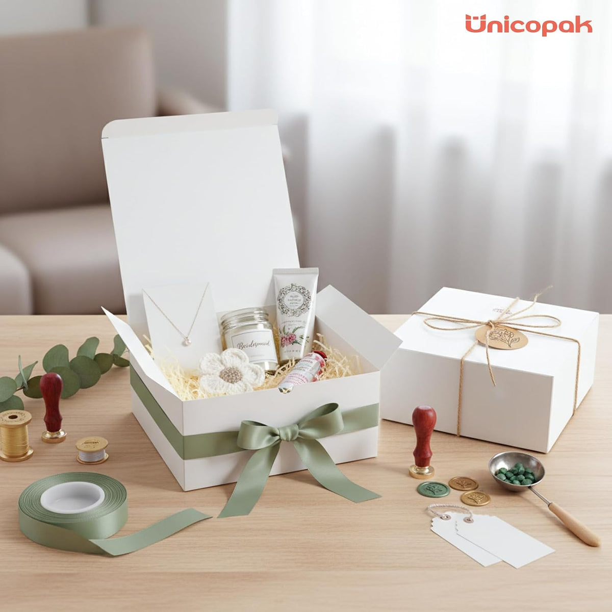 6 Pack 8x8x3.5 Inch Medium White Gift Boxes with Lids for Presents