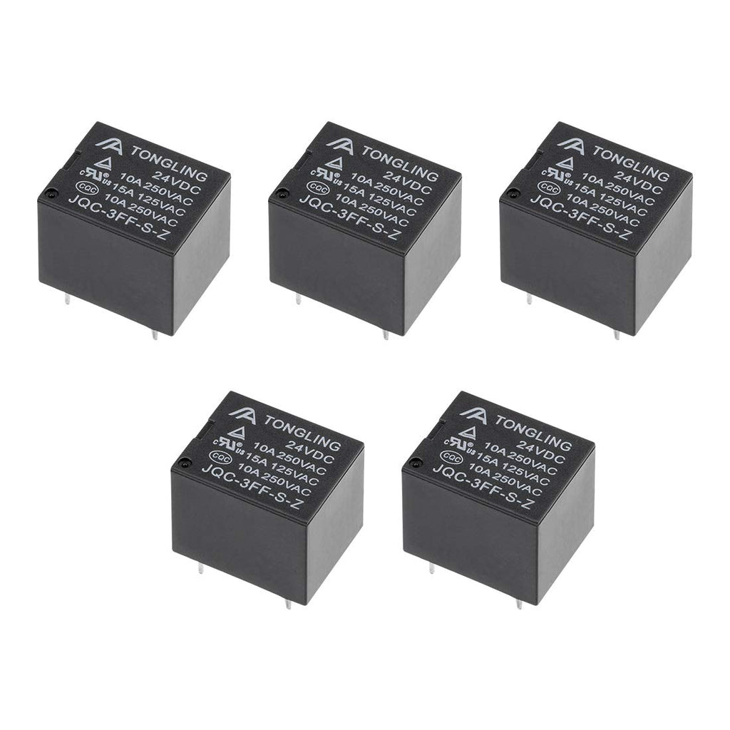 uxcell 5 Pcs JQC-3FF-S-Z DC 24V Coil SPDT 5 Pin PCB Electromagnetic Power Relay