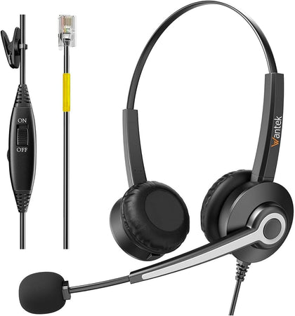 Binaural RJ9 Call Center Headset with Noise Cancelling Mic, Corded Office Headset with Mute for Avaya Phones