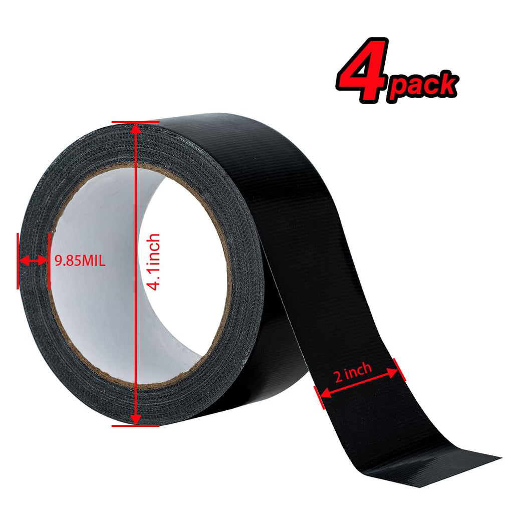 4 Pcs Black Duct Tape Heavy Duty Waterproof 80 Yards x 2 Inch Total
