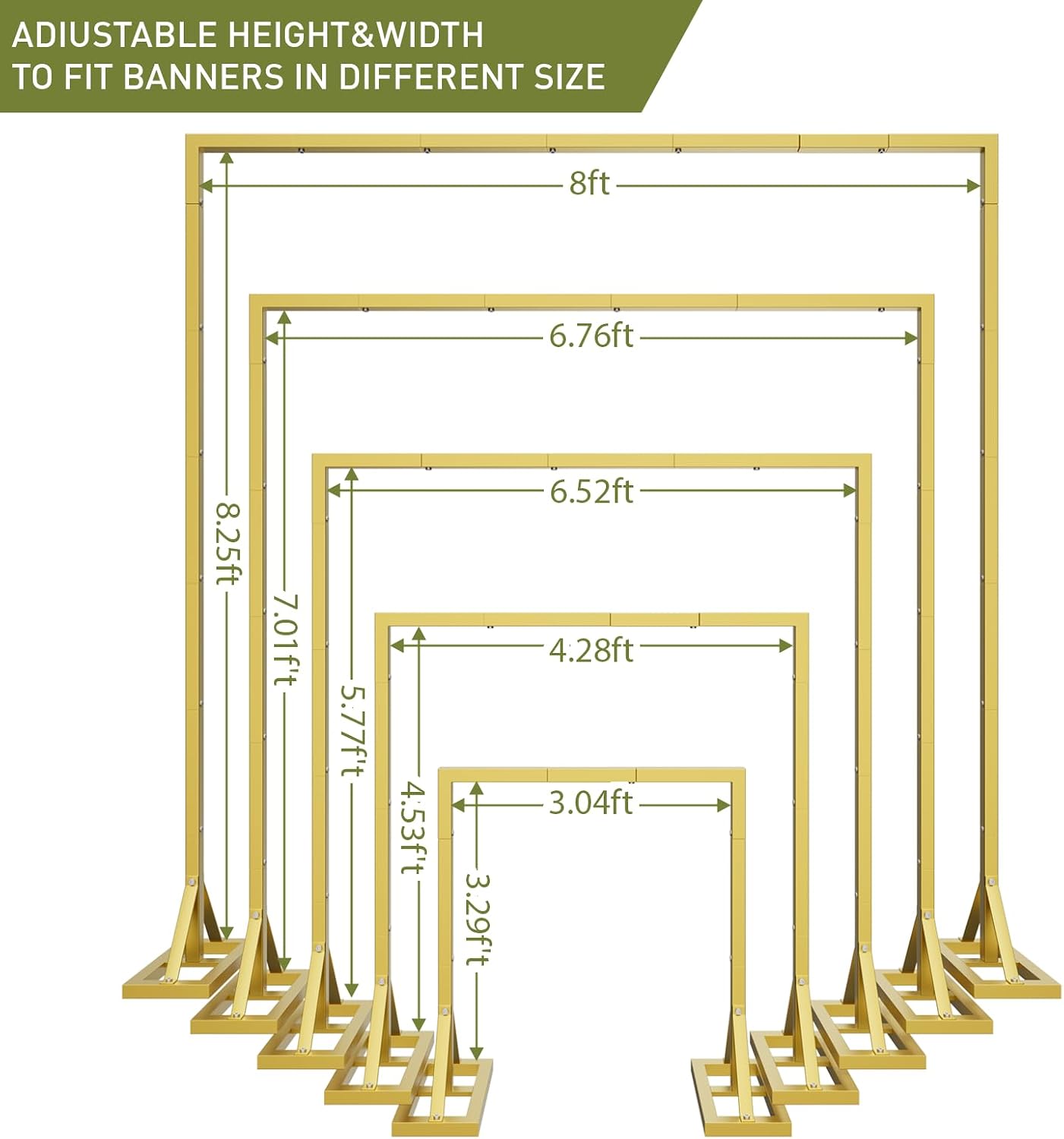 8.2FT Backdrop Stand, Square Wedding Arch & Balloon Stand, Gold
