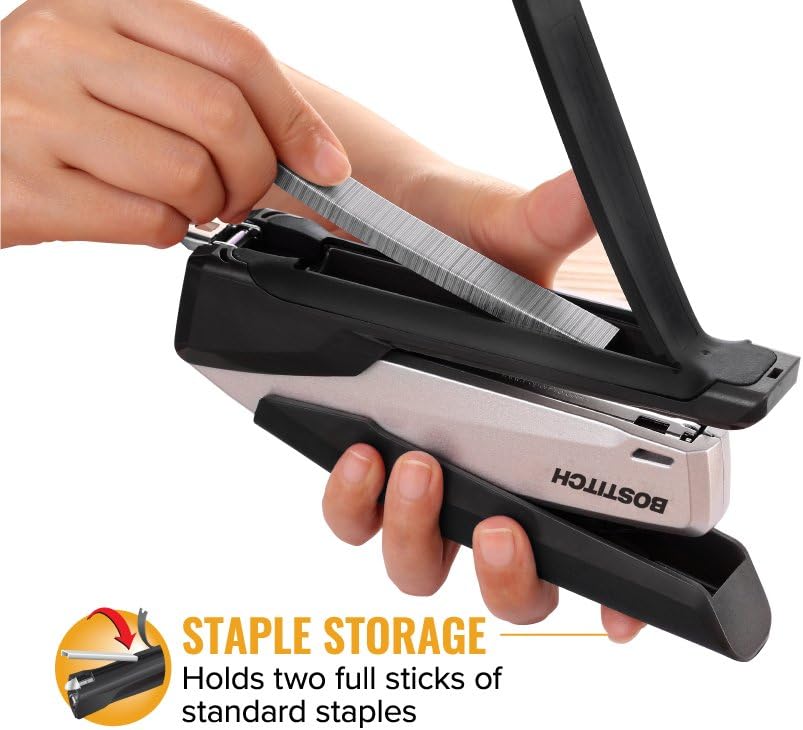 Office Executive Metal Desktop Stapler, 3 in 1 Spring Powered Stapler, One Finger, Staple Storage Compartment &