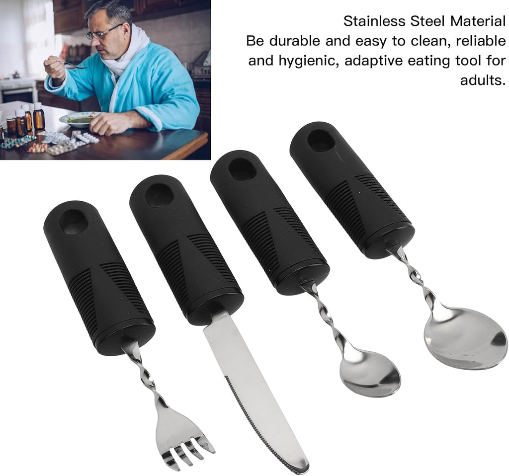 Adaptive Utensils, Weighted Utensils Built up Utensil Easy Grip Silverware Spoon Fork Knife for Elderly Arthritis and