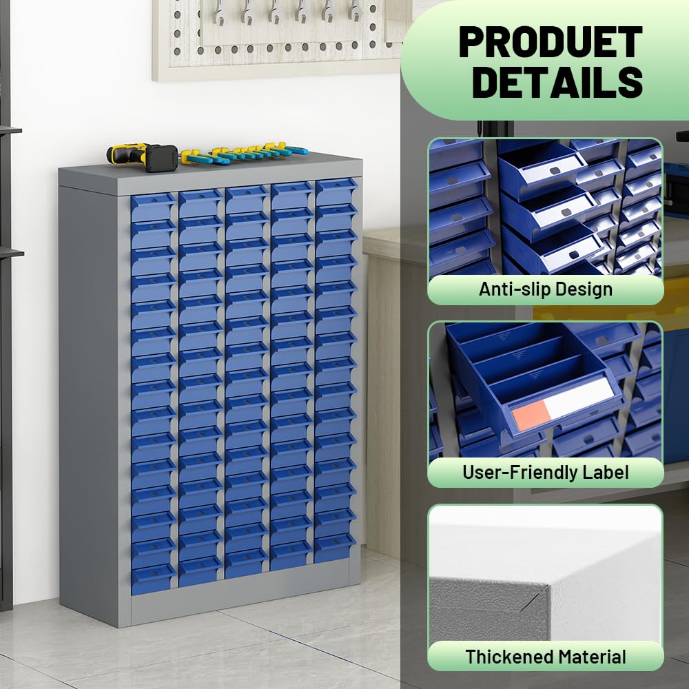 75 Drawers Parts Cabinet, Nut and Bolt Storage Organizer, Grey