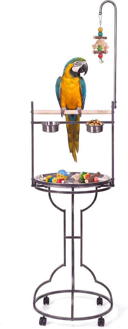 72'' Bird Stand with Wheels, Parrot Play Stand, Feed Bowls and Steel Tray