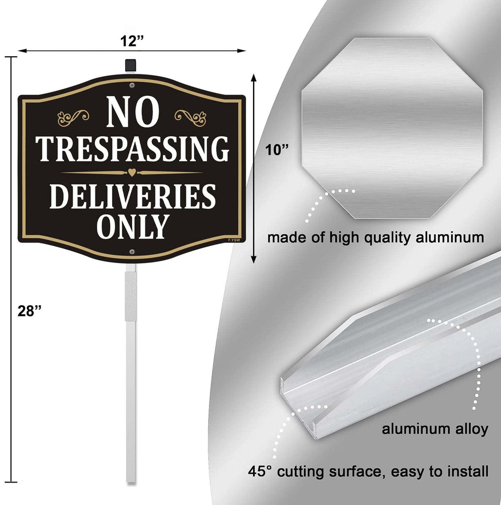 No Trespassing Deliveries Only Sign Packages Private Property No Soliciting 12" x 10" with 28" Long Metal Stake