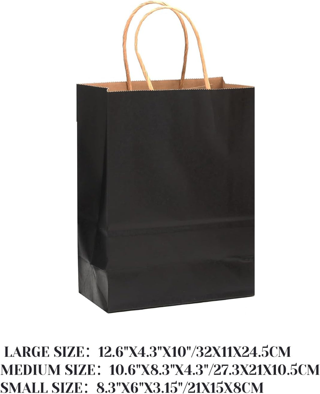 100-Packs Black Paper Gift Bags with Handles Bulk Assorted Sizes(33pcs Large 13", 33pcs Medium 11", 34pcs Small 8")