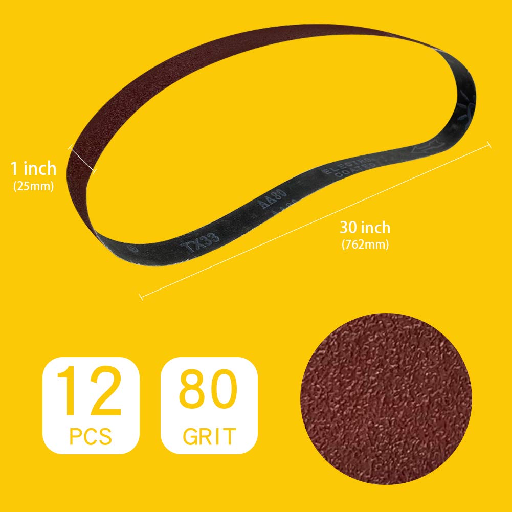 1x 30 Inch 80 Grit Sanding Belt | Premium Aluminum Oxide Sanding Belt | Premium Sander Sandpaper – 12 Pack