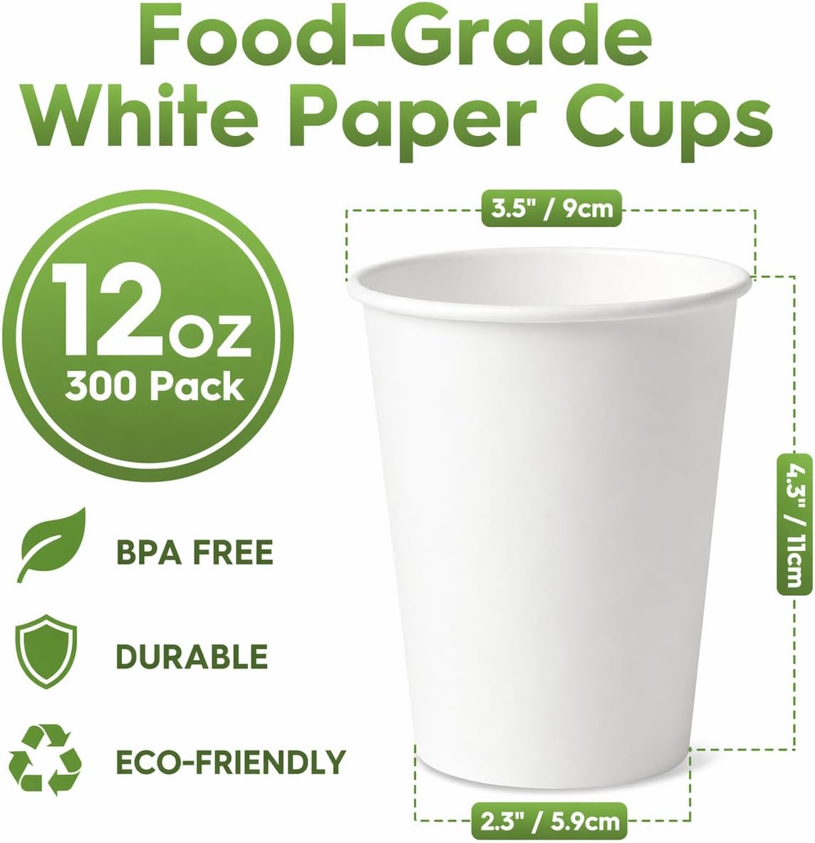 Paper Cups 12 oz 300 Pack Leak-Proof Disposable Coffee Cups