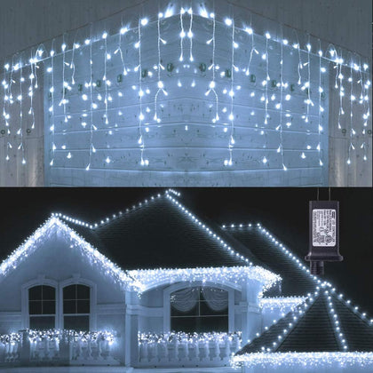 Christmas Icicle Lights Outdoor, 360 LED 29.5ft 8 Modes Fairy Icicle String Light with 60 Drops, Led Christmas Lights