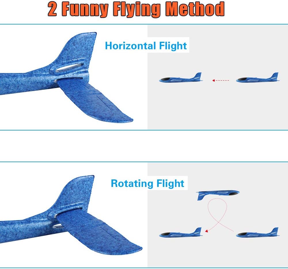 4 Pack Airplane/Flying Toys, 17.5" Large Throwing Foam Plane/Gliders, 2 Flight Mode, Birthday Gifts for Girls Kids 3
