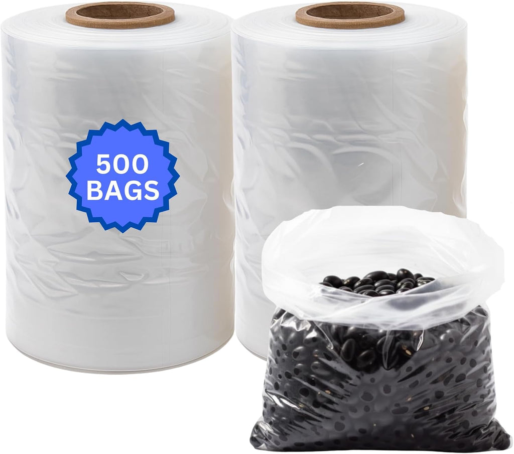 Clear Poly Bags, 8" x 4" x 18", 1 Mil, 500 Count, 2 Rolls