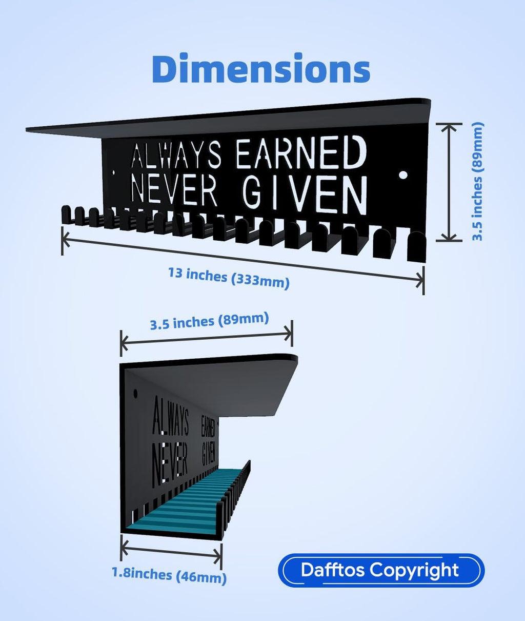 Awards Always Earned Never Given Medal Display Hanger Holder Bib Ribbon Rack Hooks Organizer Awards Ribbon Wall Mount