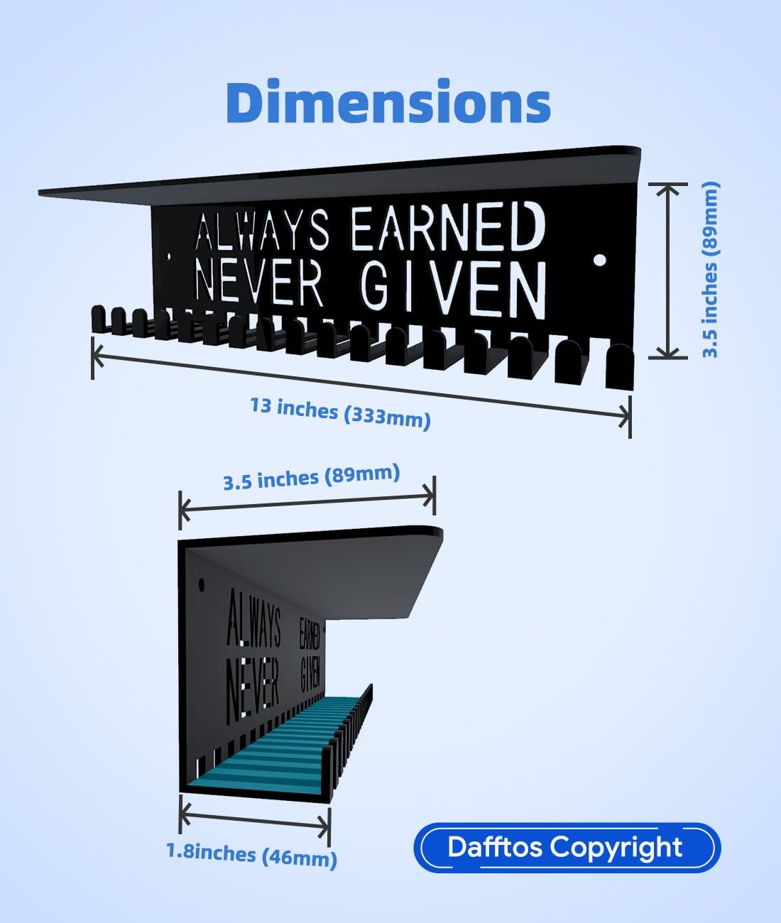 Awards Always Earned Never Given Medal Display Hanger Holder Bib Ribbon Rack Hooks Organizer Awards Ribbon Wall Mount