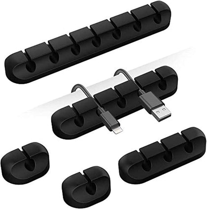 Cord Holder Cable Organizer Clips – Self Adhesive Cord Organizer for Desk, Car, Nightstands, Office, Black Silicone
