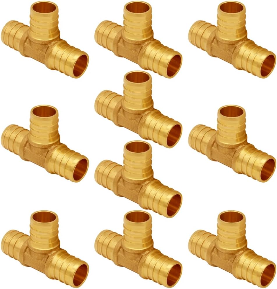 Uenede Brass 3/4 Inch PEX Tee Coupling, 10PCS