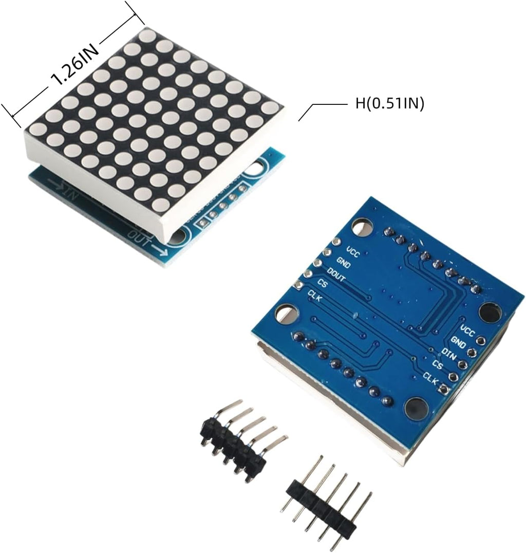5PCS MAX7219 8x8 Dot Matrix LED Display Module 5V 5-Pin Interface DIY Kit with MCU Control for Arduino and LED Matrix Projects (Blue)