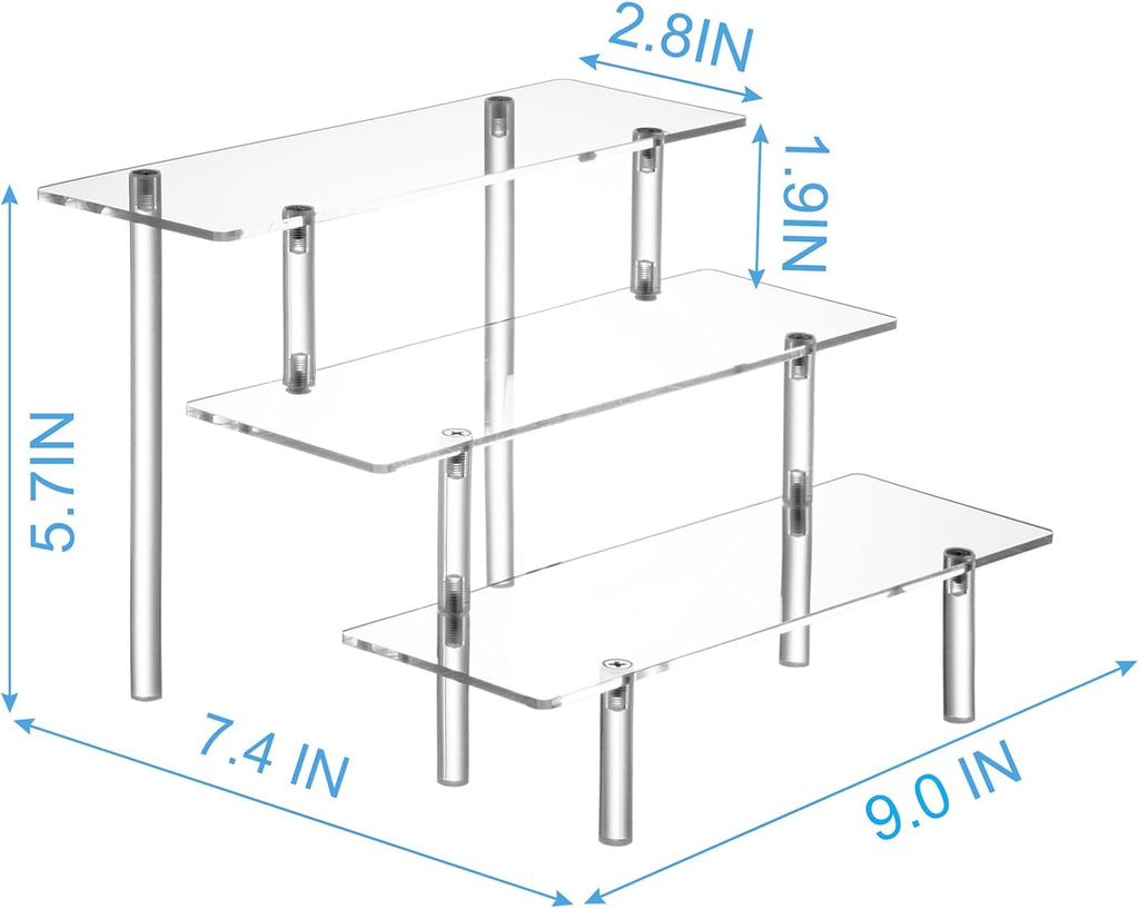 2PCS Acrylic Display Risers, 3 Tier Clear Cupcake Stand Risers, Organizer for Perfume, Funko POP, Food, Tabletop Use