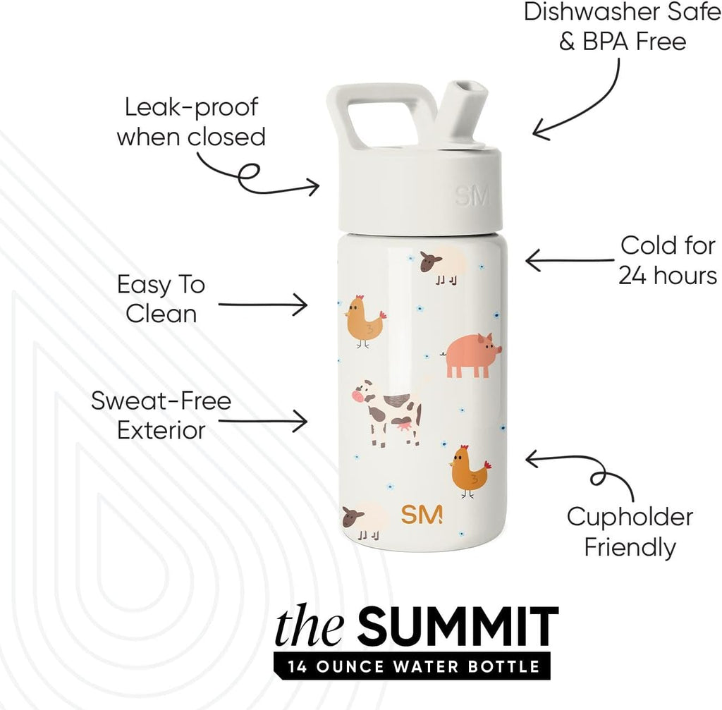 Kids Water Bottle & Toddler Cup | 14oz | Farm Animals | Insulated Stainless Steel Toddler Water Bottle, Kids Tumbler