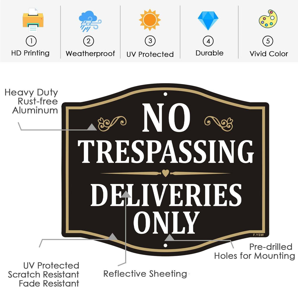 No Trespassing Deliveries Only Sign Packages Private Property No Soliciting 12" x 10" with 28" Long Metal Stake