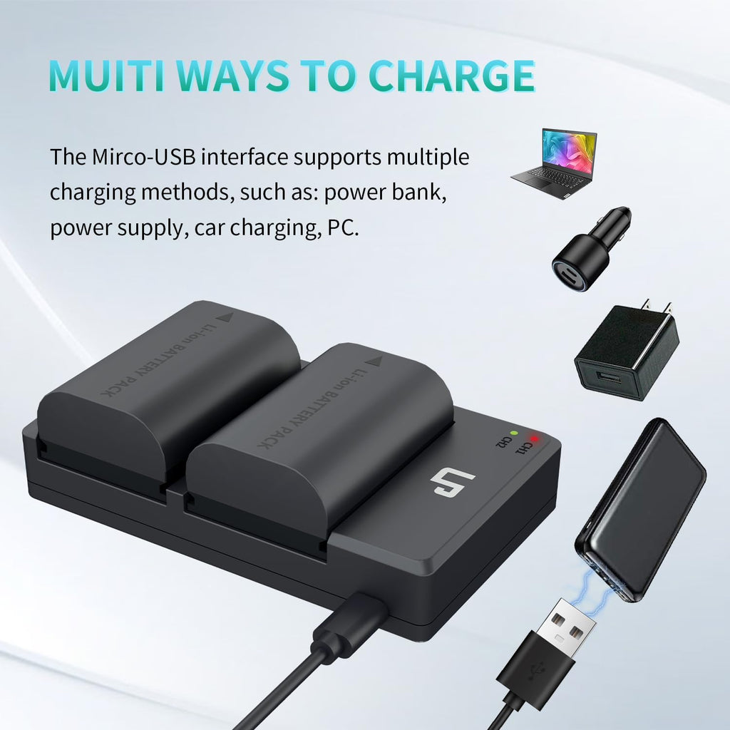LP-E6 E6N Battery Charger Pack, 2-Pack 2600mAh Battery & Dual Charger | Compatible with Canon EOS R, R5, R6, 90D