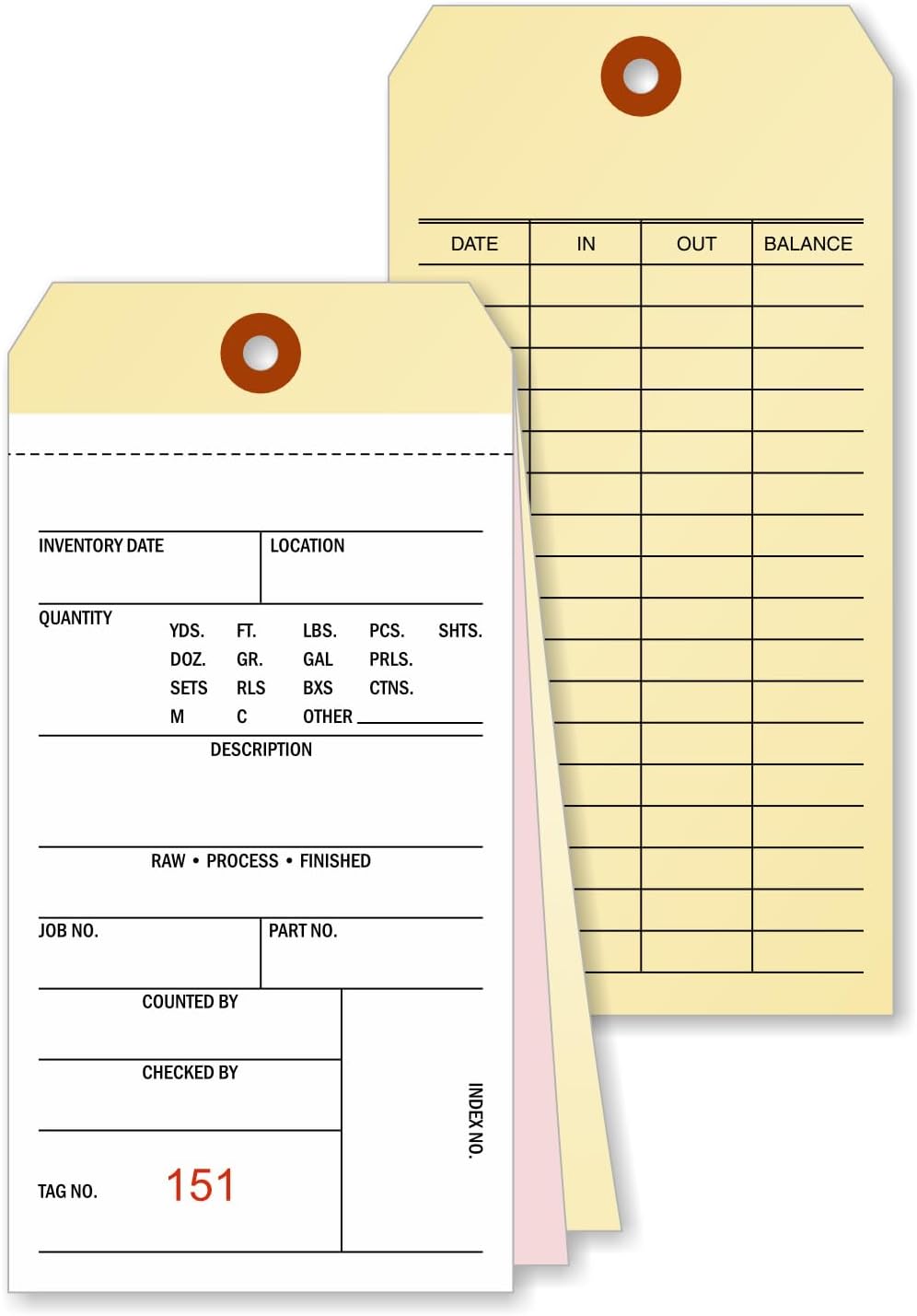 500/Pack 3-Part NCR Tags - 6.25" x 3.125", 10-Point Manila Tags with Two 60# NCR Papers, Sequentially Pre-Numbered
