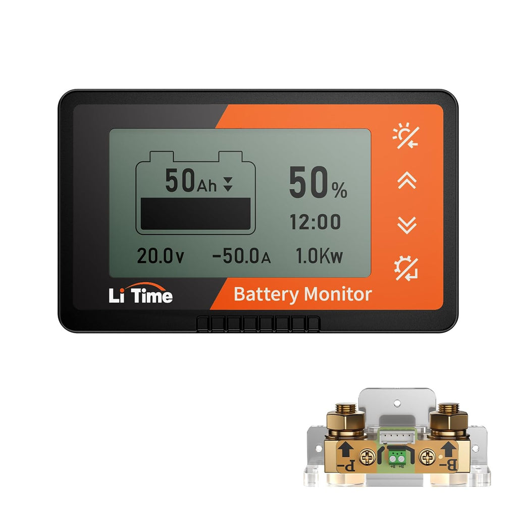 500A Battery Monitor with Shunt, 8V-120V, M8 Terminals, Buzzer Alarm | Monitoring Voltage, Current, Power, Capacity