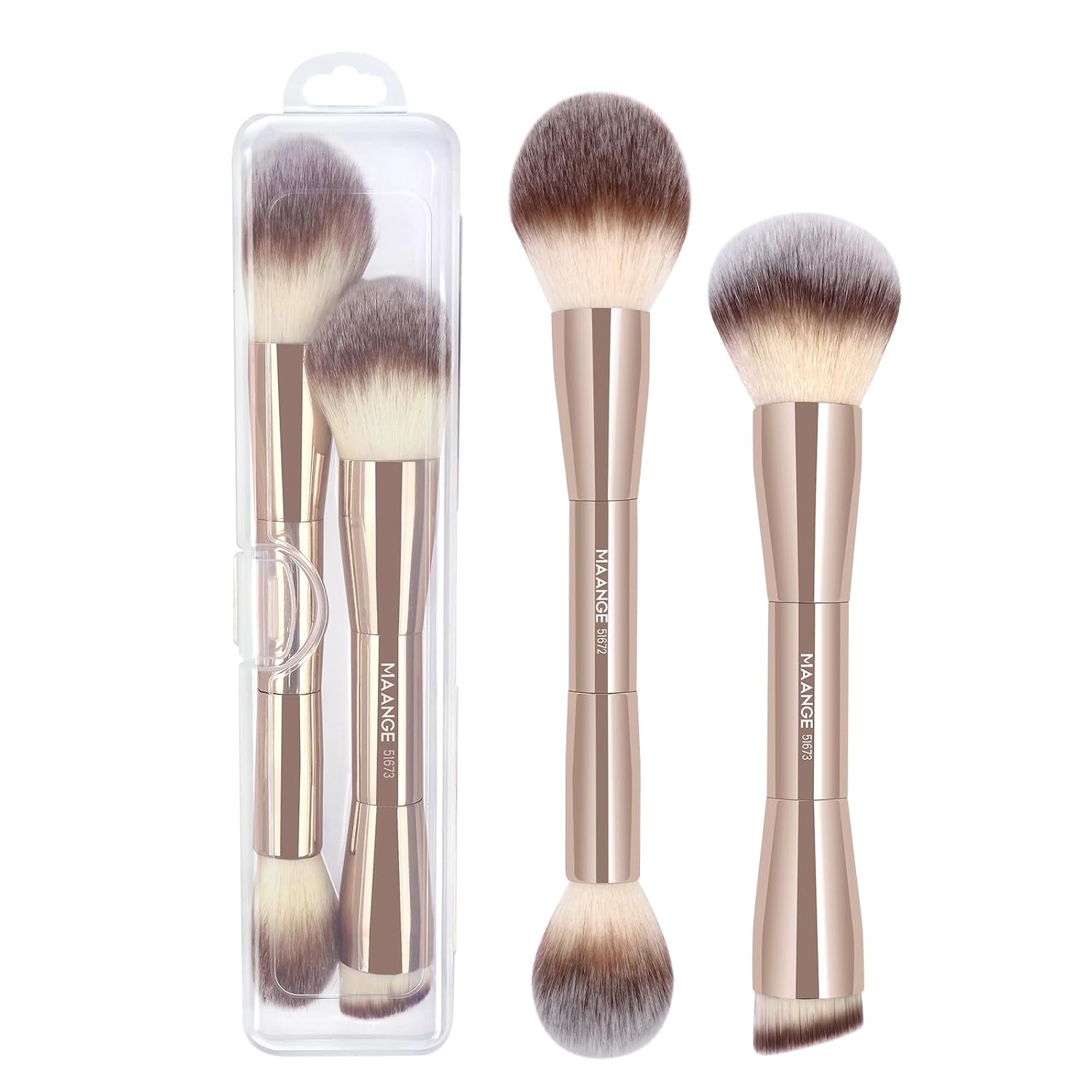 Foundation Makeup Brushes, 2Pcs Double Ended Makeup Brush for Blending Liquid Powder Concealer Cream Blush Buffe (Gold)