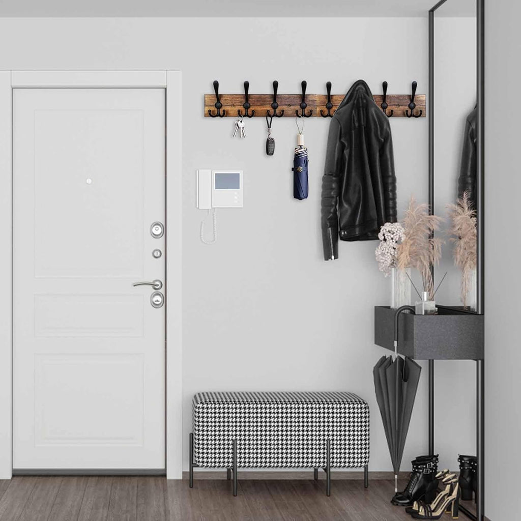 Coat Rack Wall Mount 31.5'' Coat Hanger Wall Mount Burnt Brown Coat Hooks for Wall Rustic Towel Racks for Bathroom