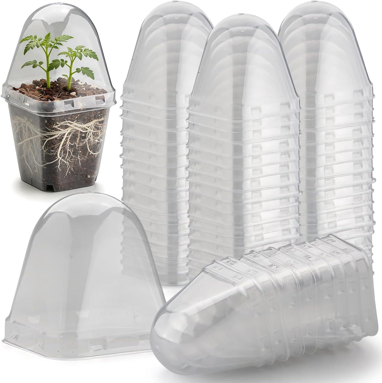120 Pack Clear Humidity Domes, Transparent Seedling Domes Compatible with 2.7 Inch Square Nursery Pots for Seedlings