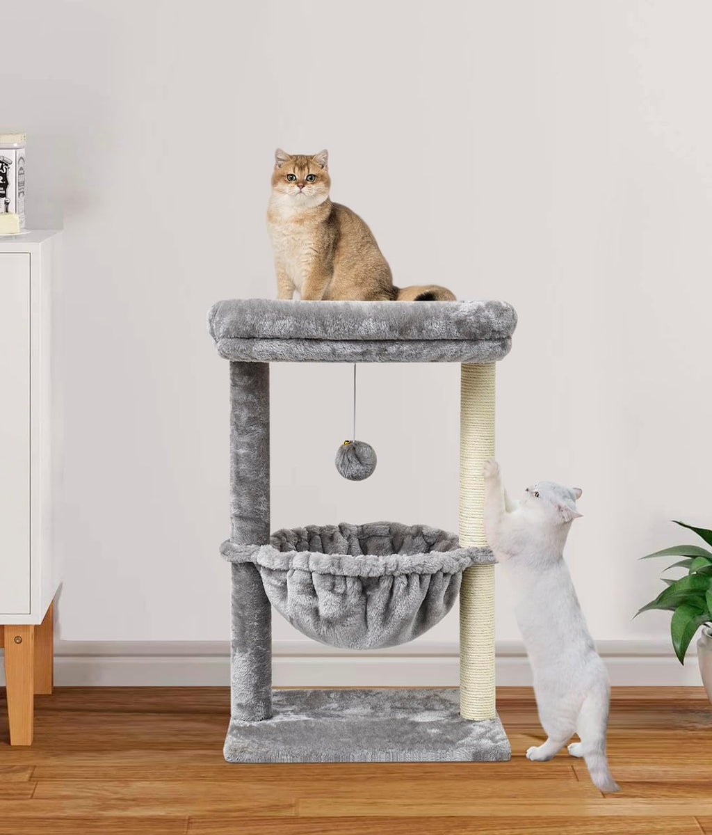 Small Cat Tree for Indoor Cats, Activity Cat Tower with Scratching Post for Kittens, Cat Bed & Furniture with Basket