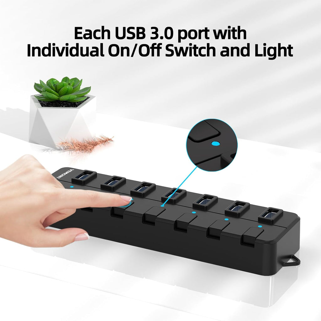 USB hub,7 Port USB 3.0 Hub,VEMONT USB Splitter with Individual On/Off Switches and Lights, 4ft/1.2m USB HUB Long