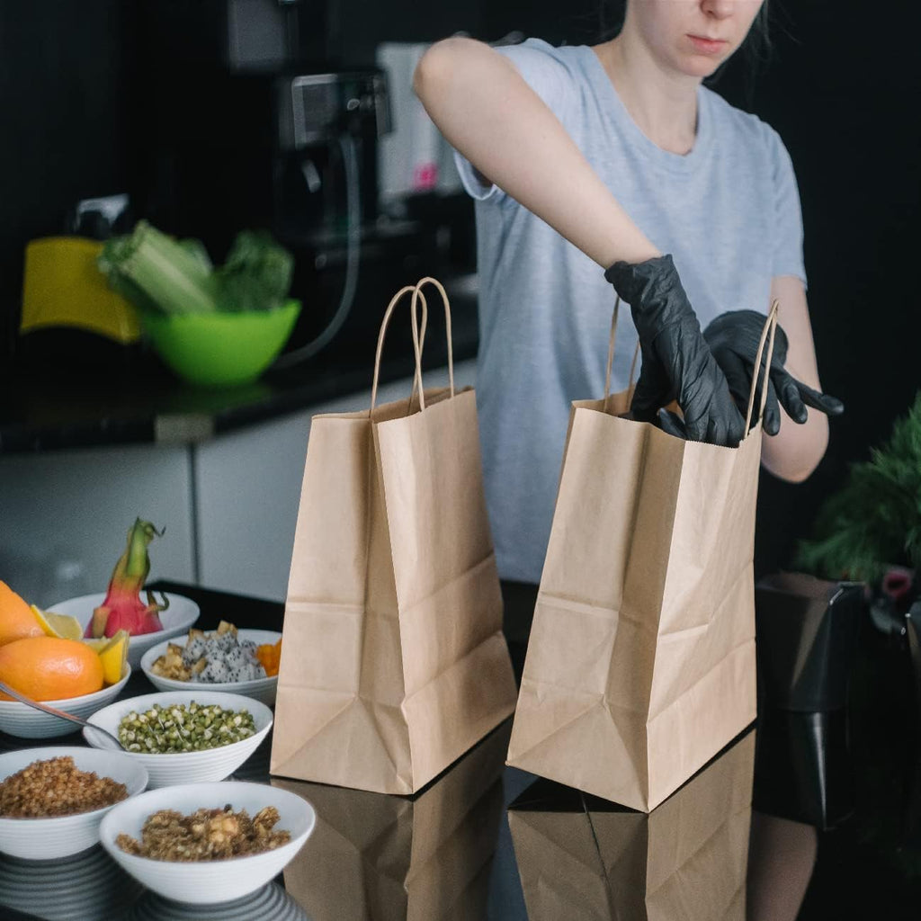 Kraft Paper Bags with Handles 12x7x12 Inch Large Brown 50 Pcs Bulk