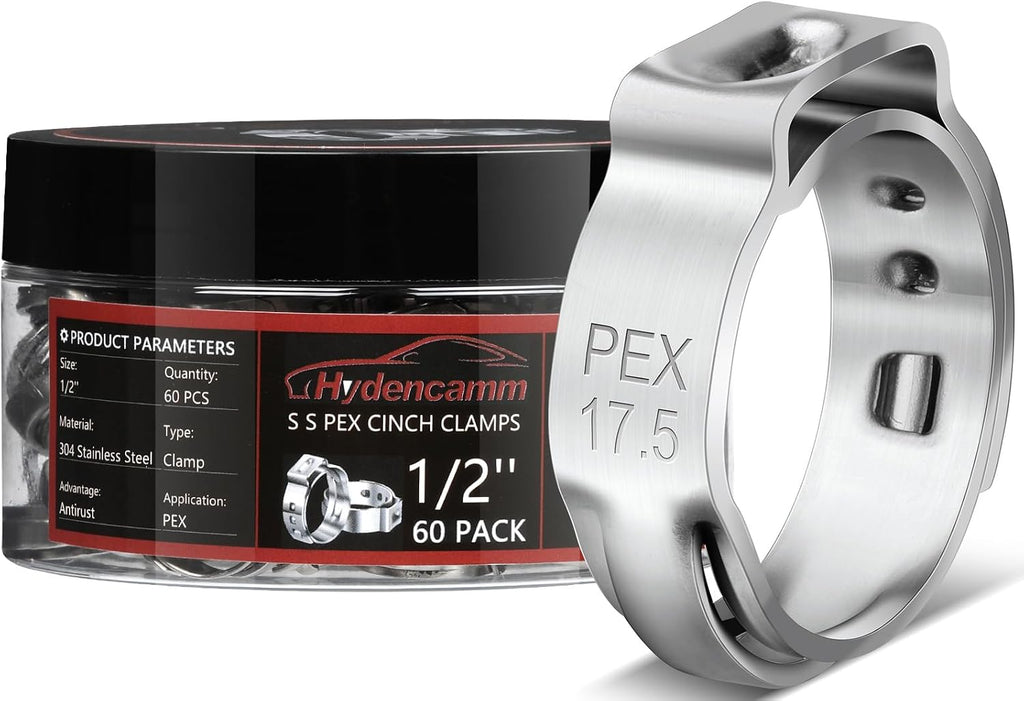 60 Pack 1/2 Inch PEX Cinch Clamps, 304 Stainless Steel